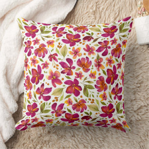Daphne-Magenta en Gele Bloemen met Groene Bladeren Kussen