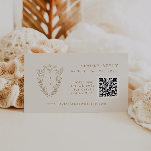 DAPHNE QR Code Cream Gold Boho Wedding Cartes RSVP