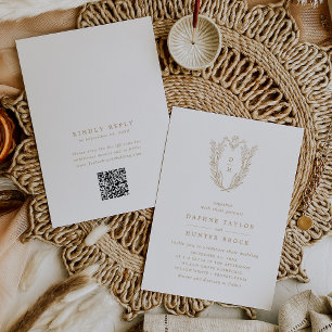 DAPHNE QR Code Goud Wit Bloemen Classy Wedding Kaart