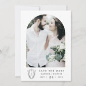 DAPHNE Zwart Wit Bloemkam Minimalistische Huwelijk Save The Date (Voorkant)