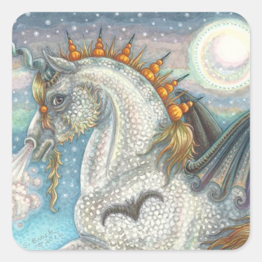 DAPPÉ GOTH UNICORN, HALLOWEEN HORSE STICKERS Squ (Devant)