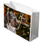 Dapped Dachshund Kerstmis Groot Cadeauzakje (Voorkant Gekanteld)