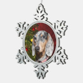 Dapped Dachshund Kerstmis Tin Sneeuwvlok Ornament (Rechts)