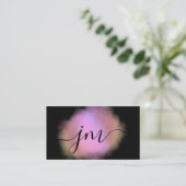 D'appel Aquarelle rose rose clair monogramme Carte de visi (Debout devant)