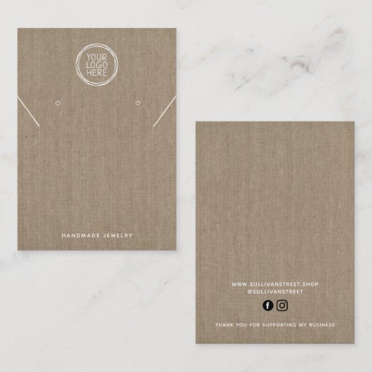 D'appel Burlap Logo Collier Boucles d'oreilles Carte d'aff (Devant / Derrière)