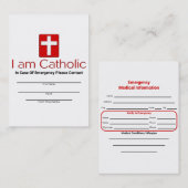 D'appel Carte catholique de contact de secours (Devant / Derrière)