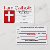 D'appel Carte catholique de contact de secours (Devant / Derrière)