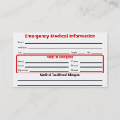 D'appel Carte catholique de contact de secours (Dos)