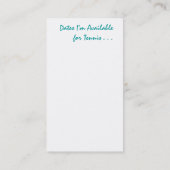 D'appel Carte de "affaires" de tennis (Dos)