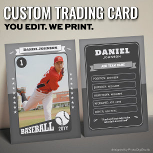D'appel Carte de baseball personnalisée, Joueur rétro gris