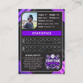 D'appel Carte de commerce de baseball Purple & Black Pro (Dos)