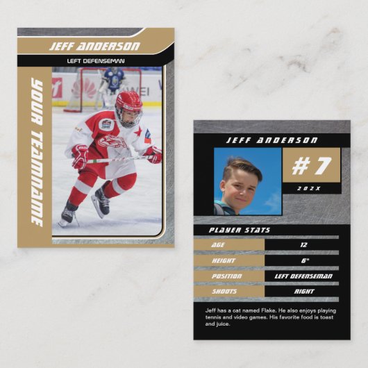 D'appel Carte de commerce Gold Metal Ice Hockey (Devant / Derrière)