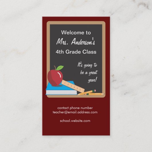 D'appel Carte de contact de professeur sur un tableau noir (Devant)