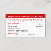 D'appel carte de contact d'urgence alzheimer (Dos)