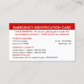 D'appel carte de contact d'urgence contre la démence (Dos)