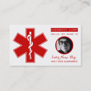 D'appel carte de contact d'urgence d'Alzheimers
