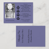 D'appel Carte de contact pour l'identification des allergi (Devant / Derrière)