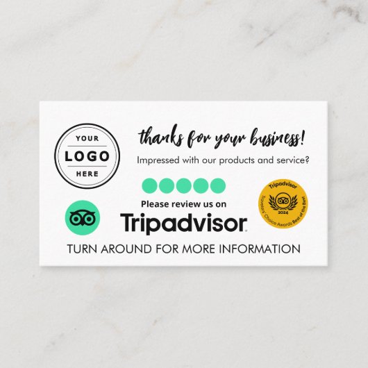 D'appel Carte de demande d'avis Tripadvisor avec QR Code (Devant)