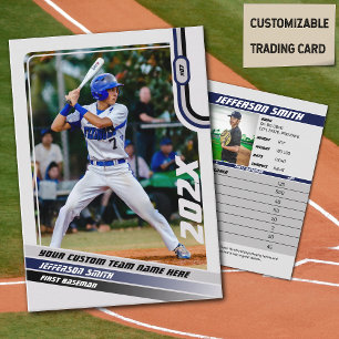 D'appel Carte de joueur de baseball personnalisée bleu gri