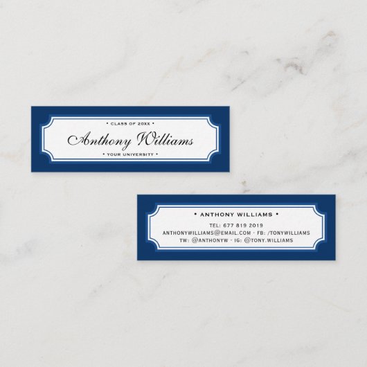 D'appel Carte de nom de graduation bleue de bordure classi (Devant / Derrière)