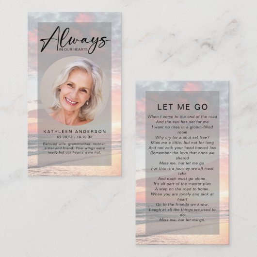 D'appel Carte de prière commémorative | Coucher de soleil (Devant / Derrière)