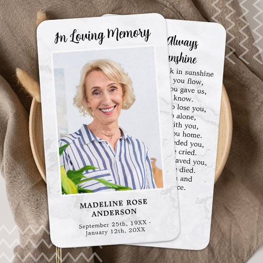 D'appel Carte de prière commémorative en marbre moderne