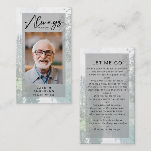 D'appel Carte de prière commémorative | Forêt (Devant / Derrière)