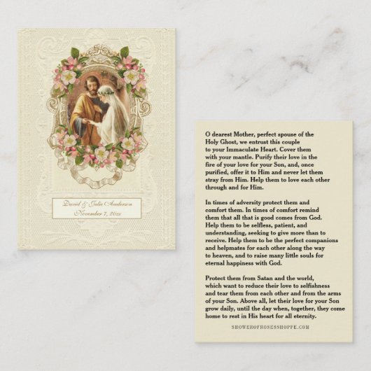 D'appel Carte de prière de mariage catholique traditionnel (Devant / Derrière)