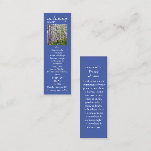 D'appel Carte de prière de sympathie pour la célébration d (Devant / Derrière)