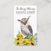 D'appel Carte de prière funéraire commémorative Chouette O (Devant)