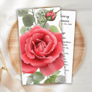 D'appel Carte de prière funéraire Memorial Red Rose Sympat