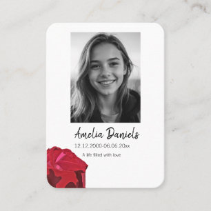 D'appel Carte de prière funéraire Rose Rouge