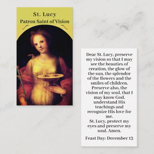 D'appel Carte de prière personnalisable Saint Lucy (Devant / Derrière)