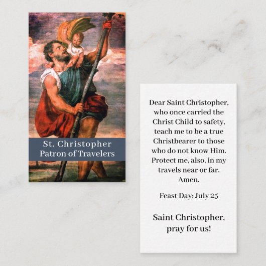 D'appel Carte de prière personnalisée Saint Christopher (Devant / Derrière)