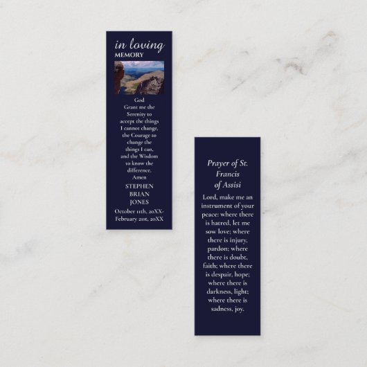 D'appel Carte de prière photo de la célébration de la vie (Devant / Derrière)