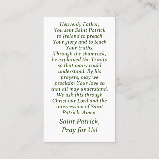 D'appel Carte de prière Saint Patrick (Dos)
