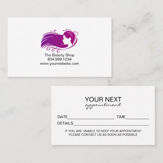 D'appel Carte de rendez-vous de salon de coiffure personna (Devant / Derrière)