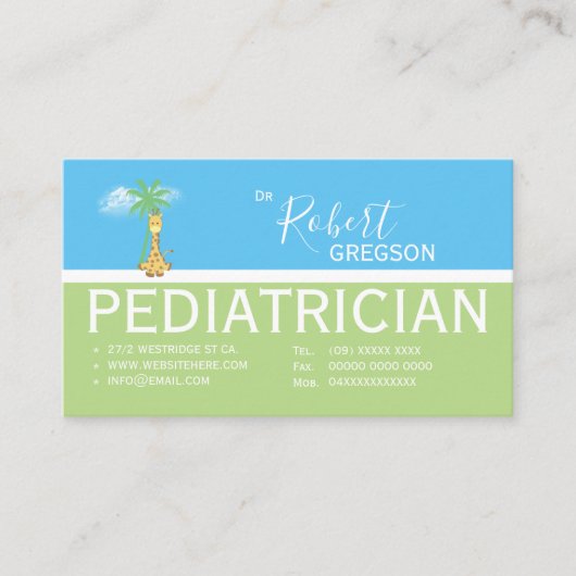 D'appel Carte de rendez-vous pour pédiatre de Cute Giraffe (Devant)