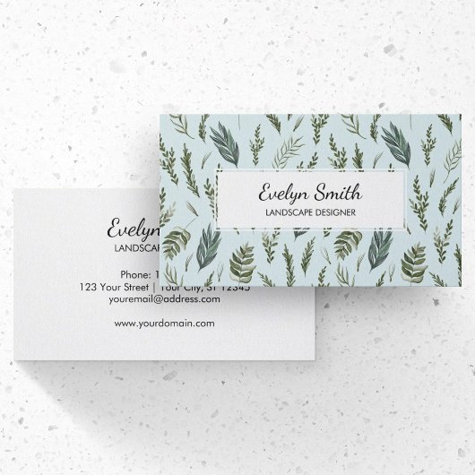 D'appel Carte de visite à motif botanique de feuilles vert