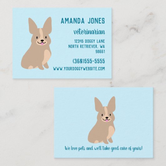 D'appel Carte de visite Cute Corgi (Devant / Derrière)