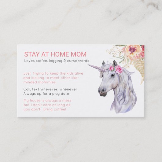 D'appel Carte de visite de jeu - Maman Licorne Amie (Devant)