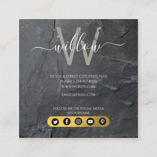 D'appel Carte de visite de script stylé en pierre gris cha (Dos)