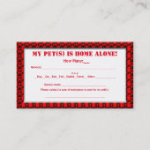 D'appel Carte de visite de secours d'animal familier (Dos)