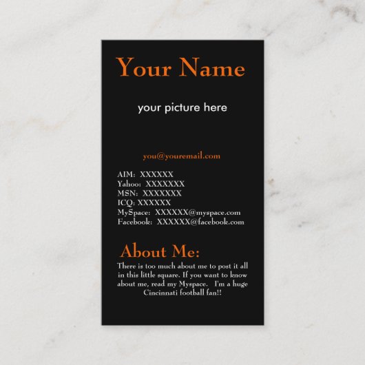 D'appel Carte orange et noire de profil (Devant)