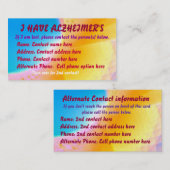 D'appel Carte (perdue) du contact d'Alzheimer (Devant / Derrière)
