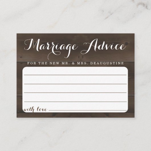 D'appel Carte personnalisée de conseil de mariage - bois (Devant)