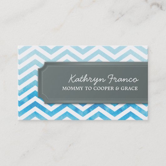 D'appel cool carte de visite chevron rayure bleu aquarelle (Devant)