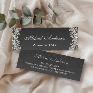 D'appel Elégant Vintage Argent Damask Graduation Carte Nom