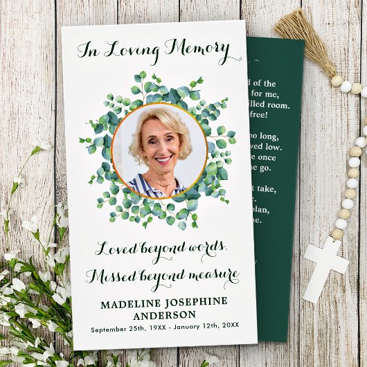 D'appel Elégante carte de prière funéraire du Mémorial des