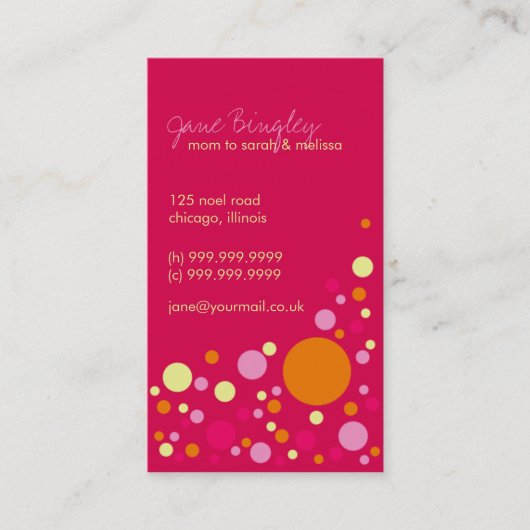 D'appel "Rétros points" roses et carte de visite orange de (Devant)